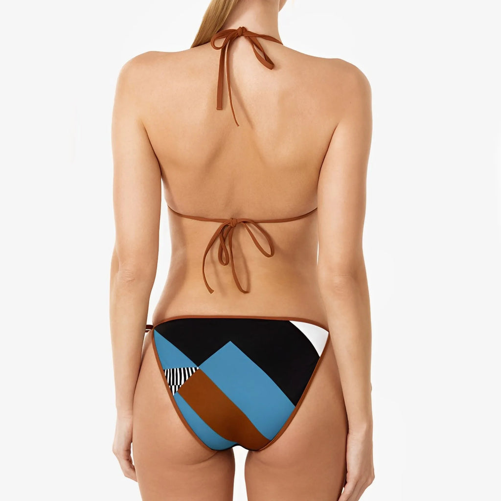 Skinny print split bikini swimsuit in picture colour with backless sleeveless design