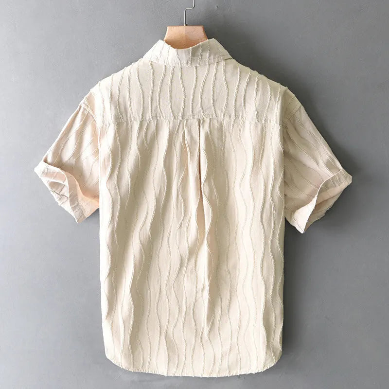 Men's pure cotton short sleeve casual shirt in Japanese fresh style