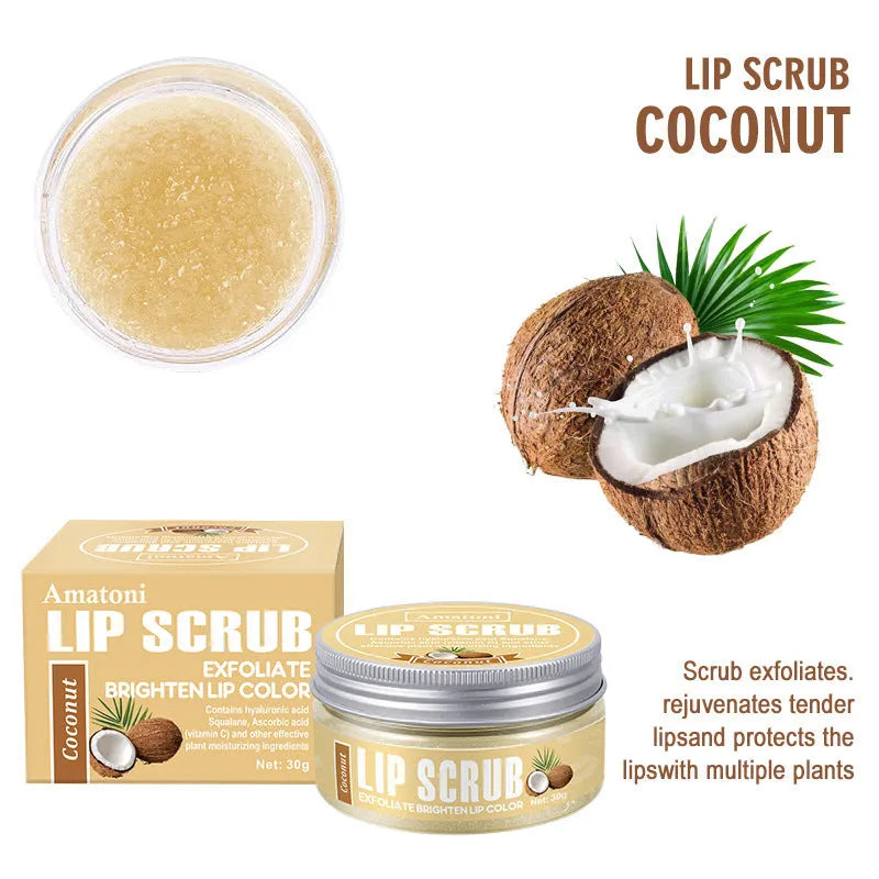 Amatoni Lip Scrub pot in Coconut, Raspberry, Vanilla, or Watermelon flavour, 30g size
