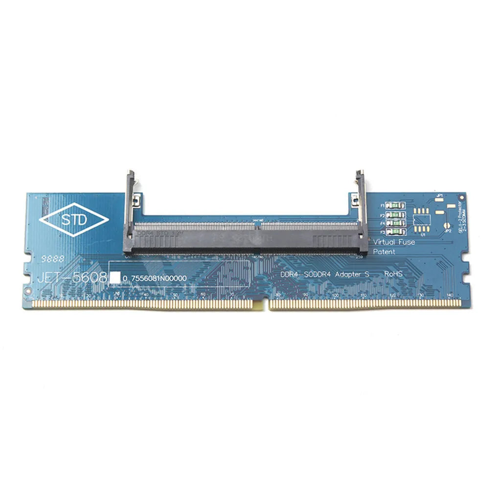 DDR4 laptop to desktop memory adapter card showing SODIMM and DIMM connectors.