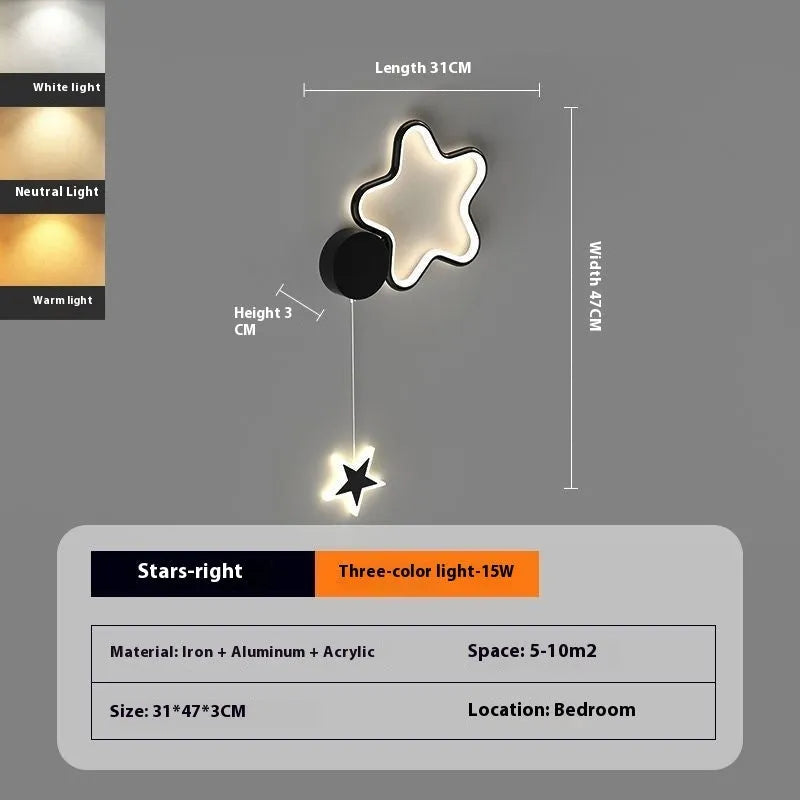 Children's cloud and star themed LED bedside wall lamp in black or white.