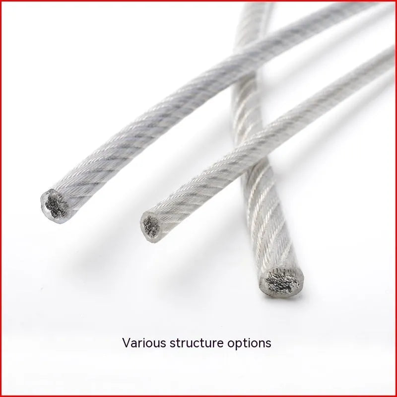 Close-up of a coated stainless steel anti-theft security cable showing its multi-strand construction.