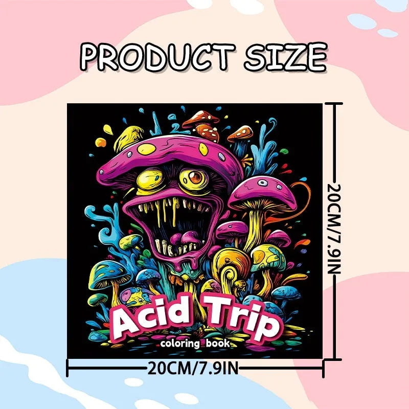 Acid tour colour painting book showing its 200mm length, closed view.