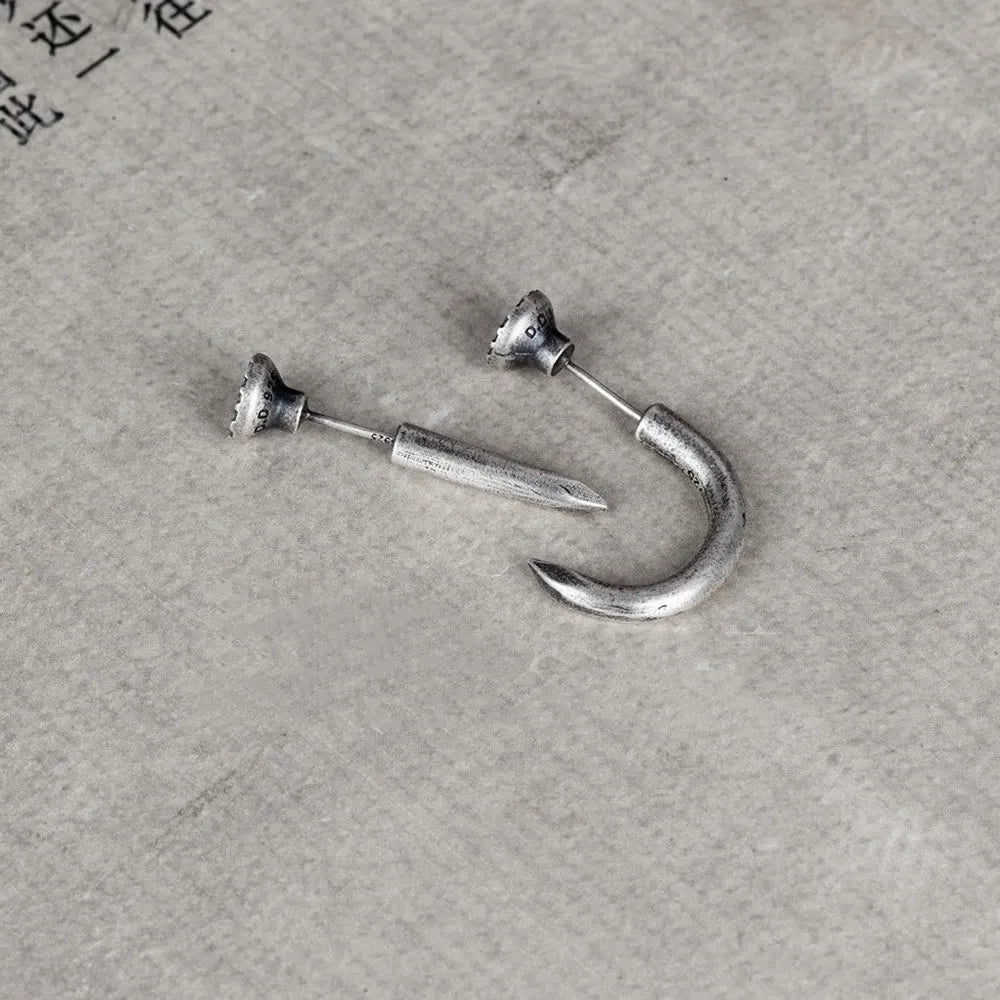 S925 sterling silver punk nail stud earrings in straight and curved nail designs