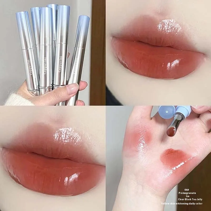 Mirror water light finish lip gloss lipstick in slim 12.9cm case with six translucent colour options