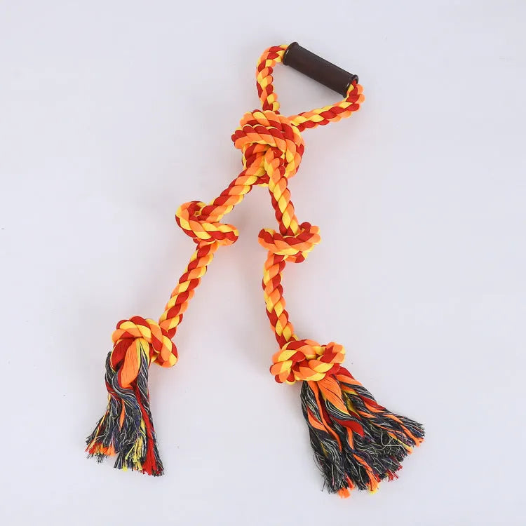 Large blue cotton rope dog toy with handle for tug-of-war games and dental cleaning