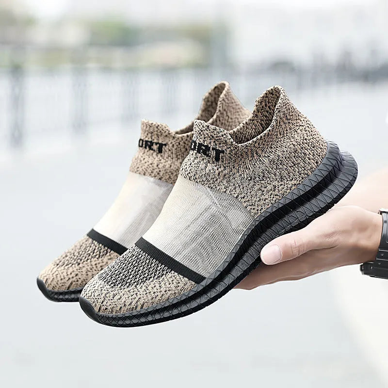 Flyknit breathable sock shoes in low-top lace-up design with round toe and tassel details