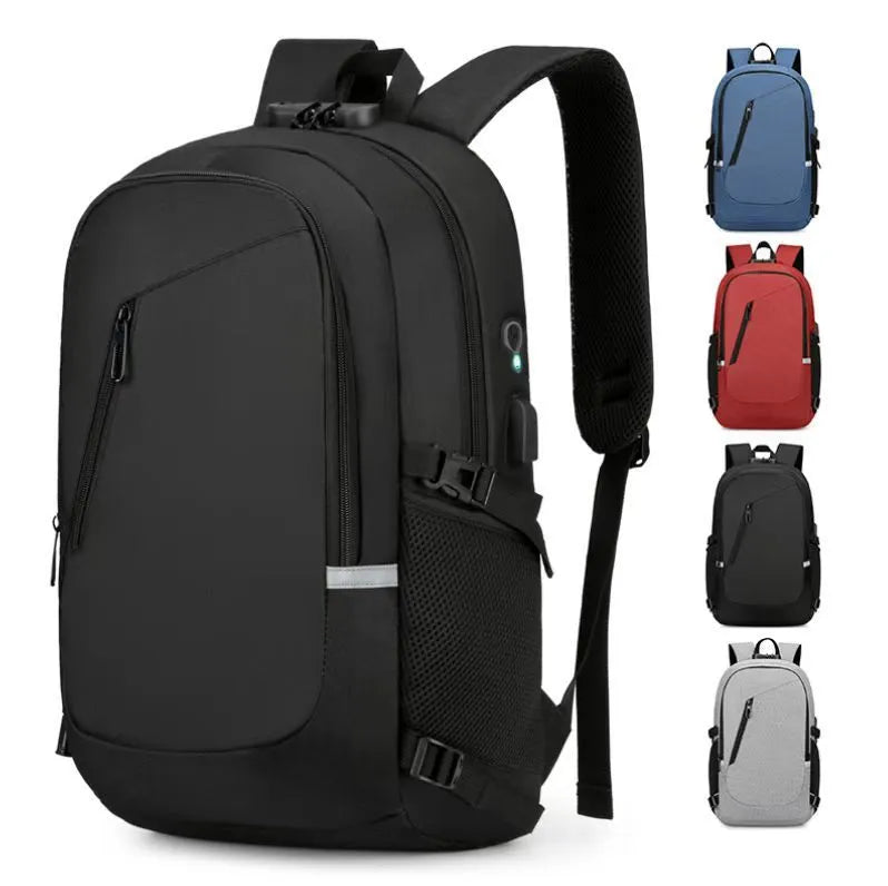 Grey Oxford cloth computer backpack with street trend design shown front view