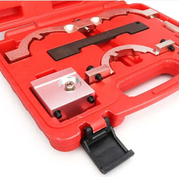 Red chrome-vanadium steel timing tool set for Opel 1.4 Oncla LUJ engine, 7 pieces.