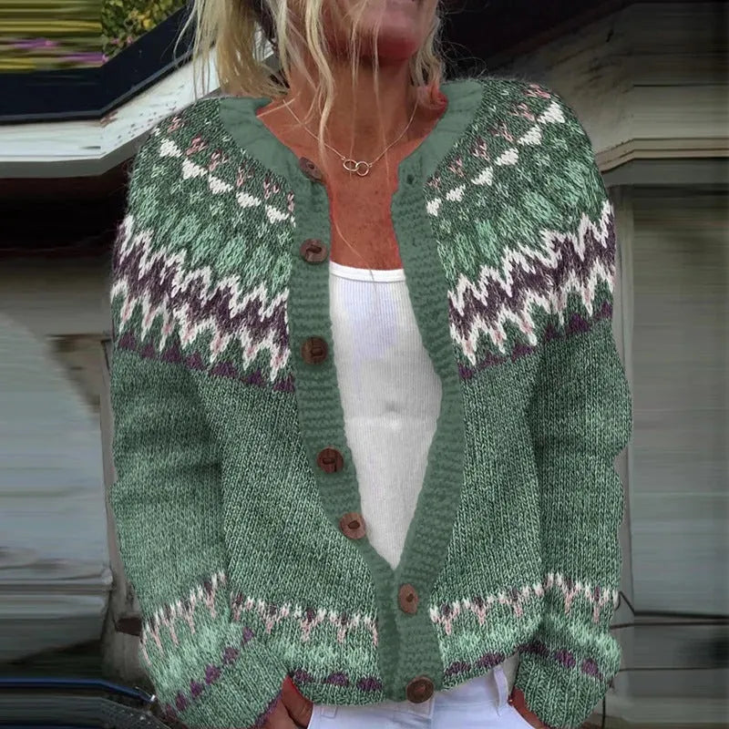 Yellow digital printing cardigan knitted coat with 3D effect pattern, regular sleeves, gentle style