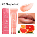Women's lip gloss tube in one of four flavours: berry, grape, grapefruit, or yellow peach.
