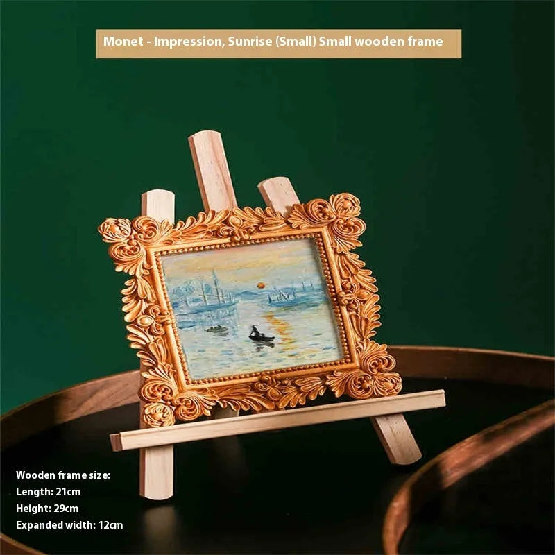 DIY oil painting kit showing Van Gogh's Starry Night reproduction on canvas with acrylic paints and wooden frame