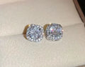 Square geometric diamond drop earrings in silver and gold colours for women