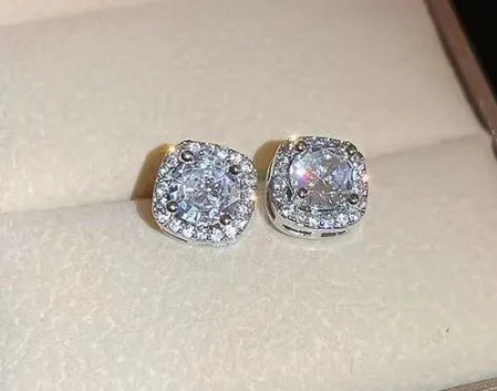 Square geometric diamond drop earrings in silver and gold colours for women