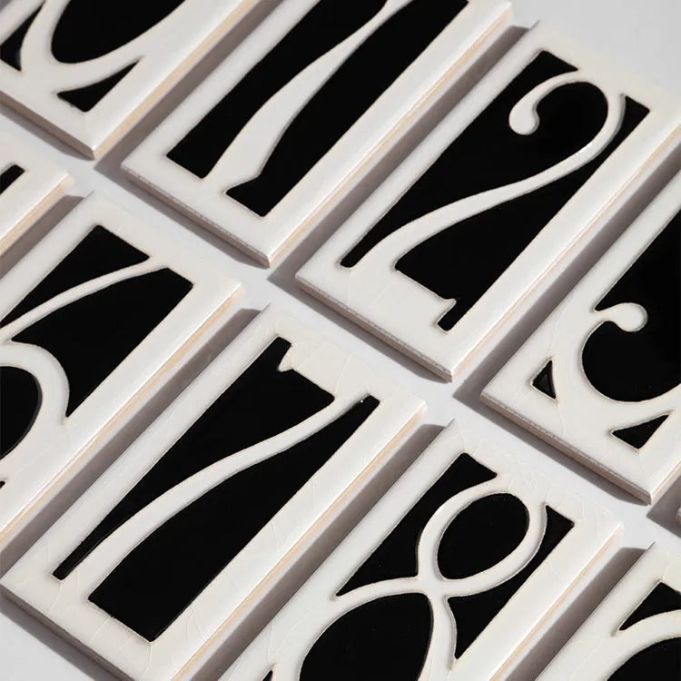 Handmade enamel art ceramic retro doorplate with number, 76 × 152mm dimensions
