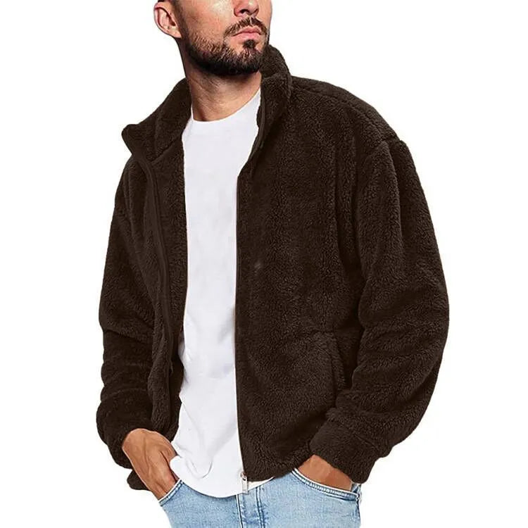 Men's casual solid colour hooded jacket in polyester, available in grey, green, brown, dark blue, black. Sizes M-2XL for youth.