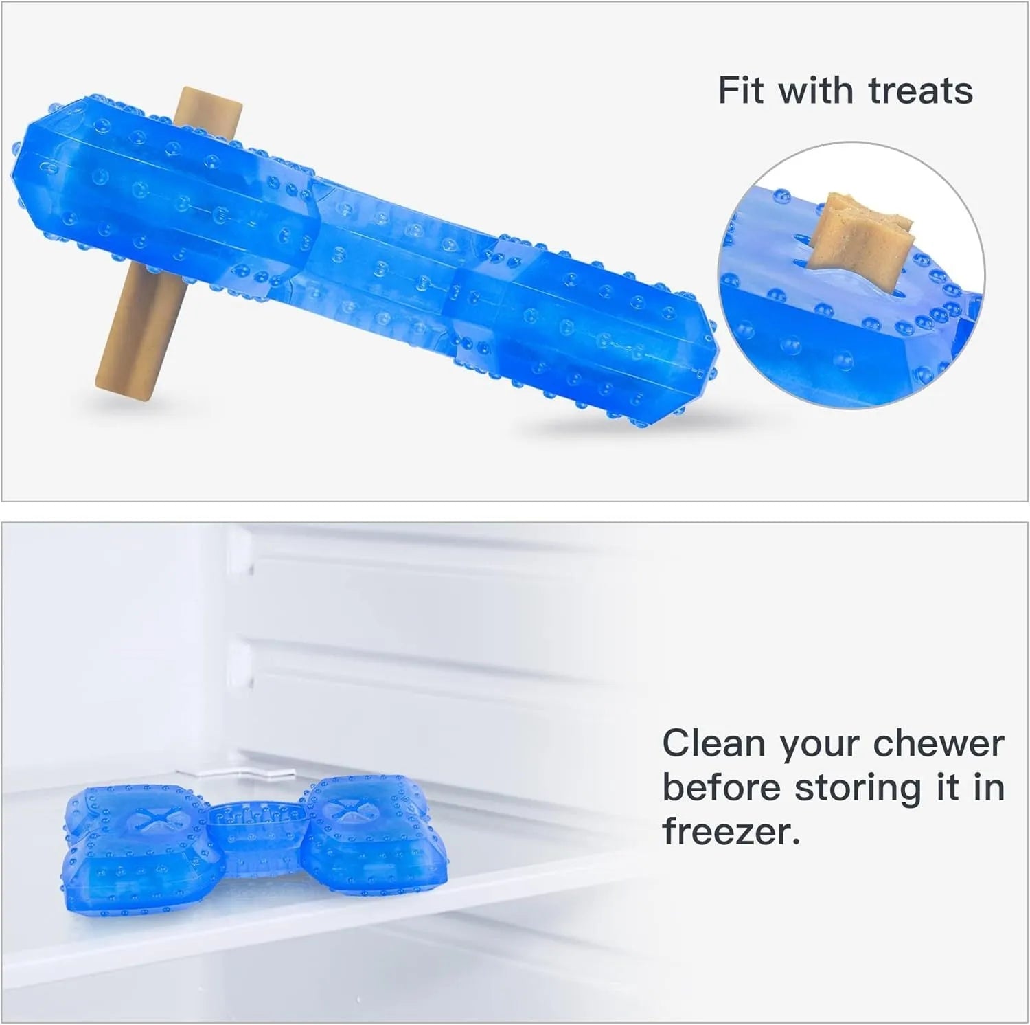 Freezable dog teething chew toy with non-toxic materials and purified water cooling