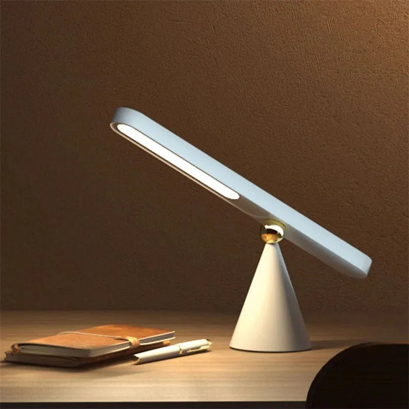 Geometric design desk lamp with magnetic suction base and touch controls in white colour