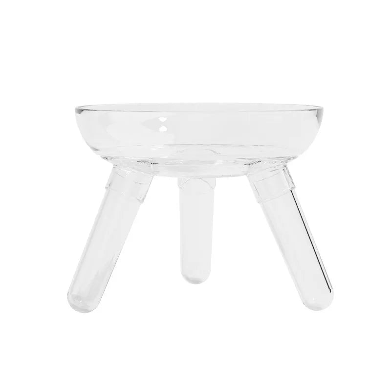 Transparent PC pet feeding bowl with anti-knock triangle base, 18.2cm diameter, blue colour