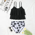 Women's high waist double-layer swimsuit with floral print and sleeveless briefs design