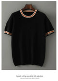 Men's grey pure wool short sleeve round neck pullover sweater laid flat
