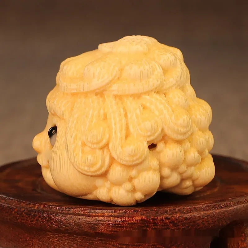 Solid bamboo carving ornament with golden toad princess design in cute style
