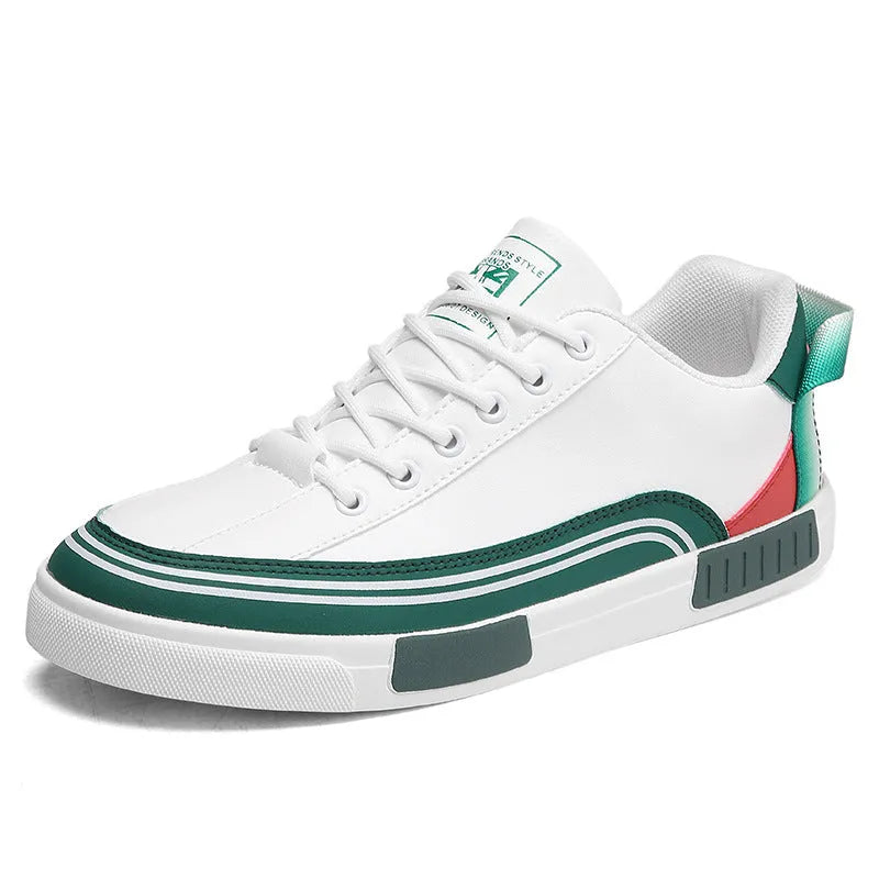 Men's white and green canvas casual shoes with mesh ventilation panels on the upper.