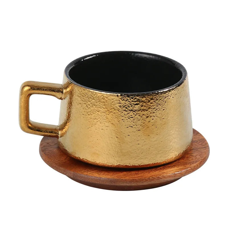 Ceramic coffee tumbler gift set with metal-plated gift box, approximately 250ml capacity, irregular shape