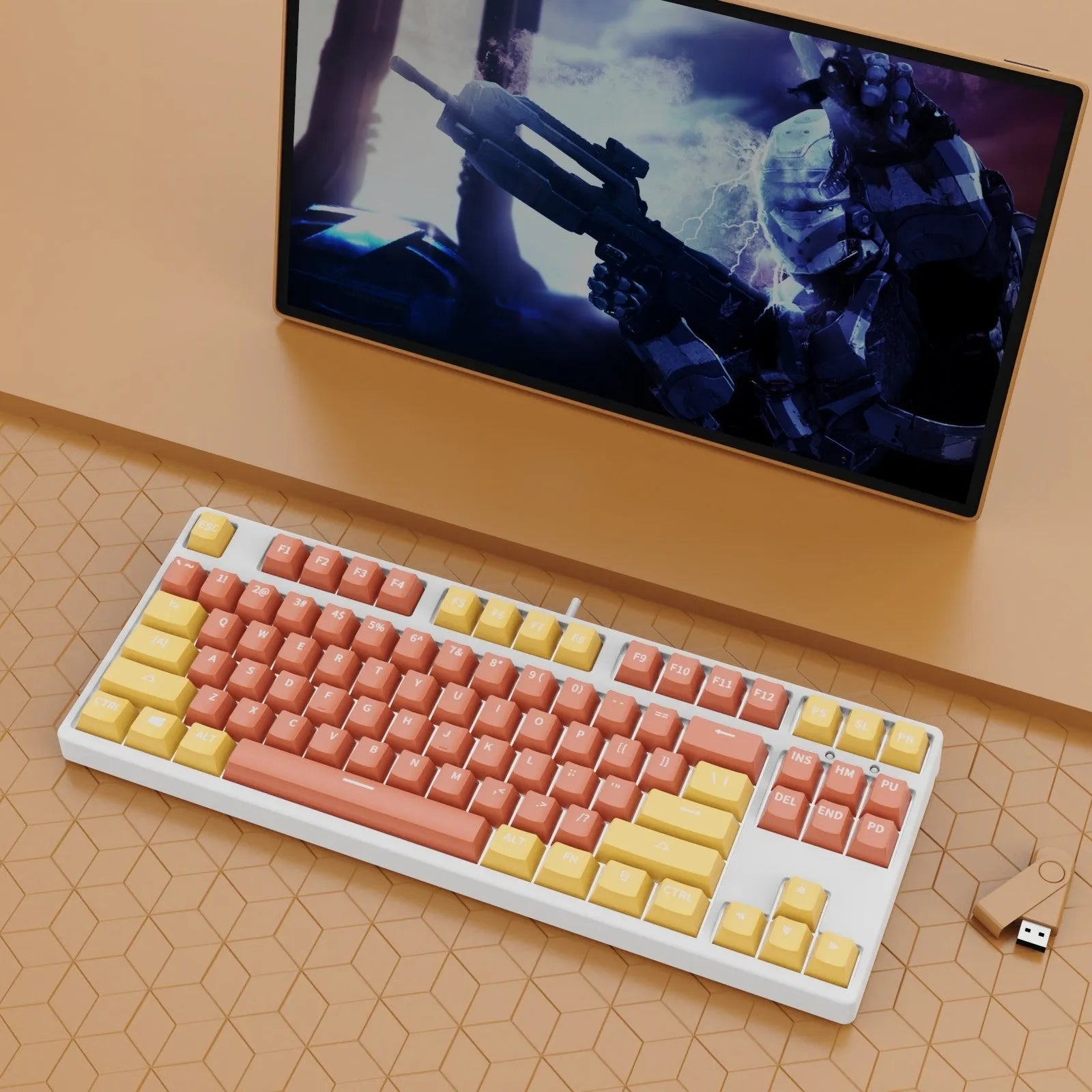 87-key tenkeyless mechanical keyboard in a dual-colour keycap design with metal frame