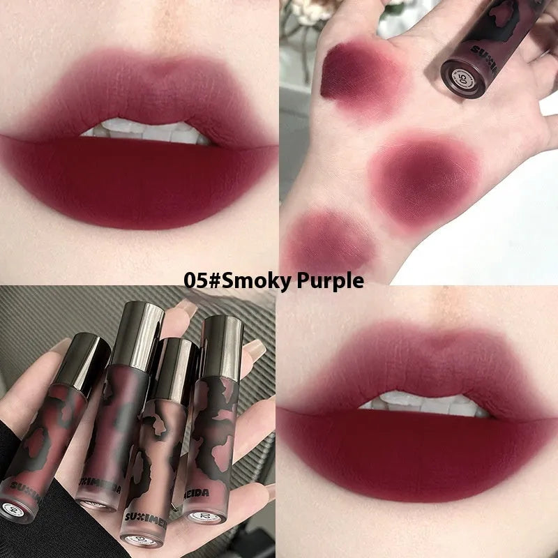 Lava Secret Matte Lip Mud Lipstick in five colours: orange brown coffee, cool grey, cinnamon coffee, jujube red, smoked purple.