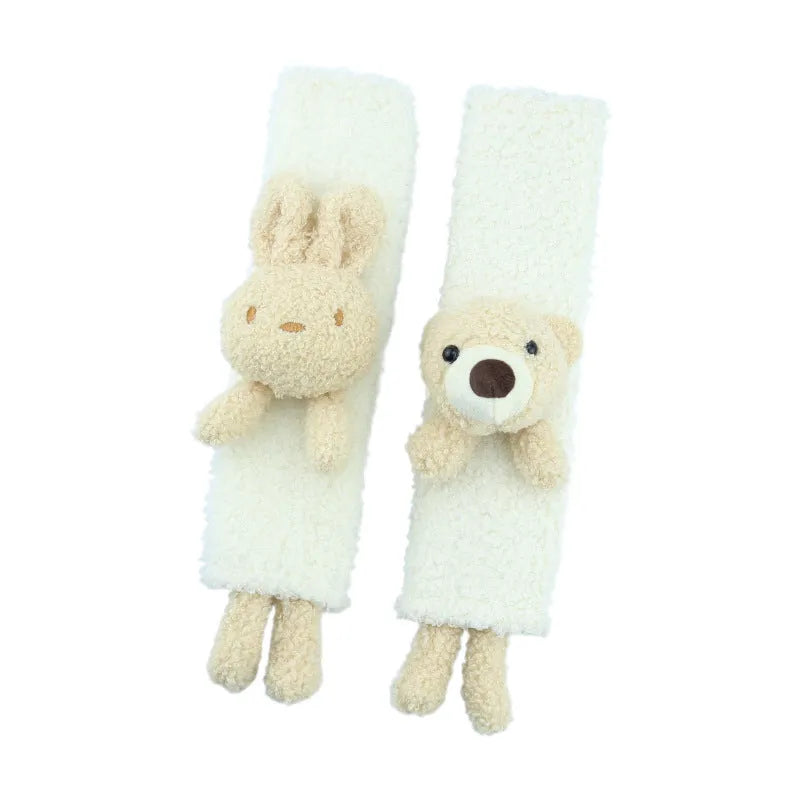 Cartoon animal car seatbelt shoulder protector in lamb wool with rabbit and bear designs