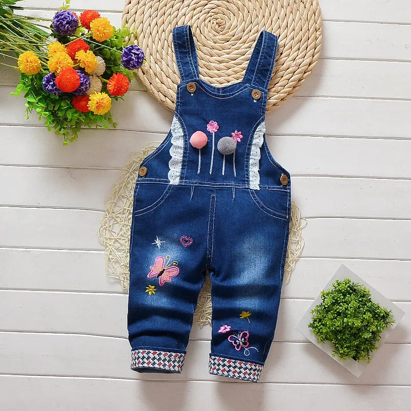 Cotton bib jeans children's overalls high-waist button zipper soft treatment suitable height 80-110cm