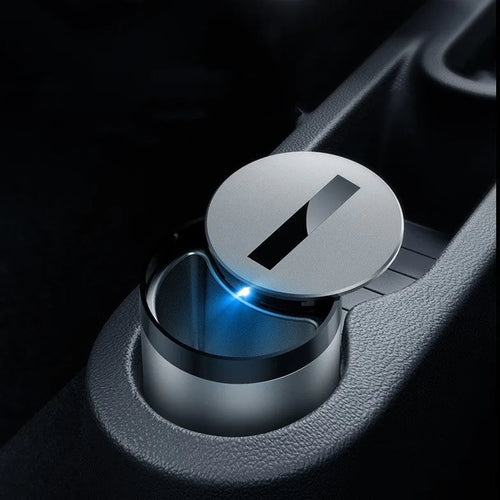 Automatic opening and closing plastic CNC car ashtray 7x10cm secret silver built-in battery