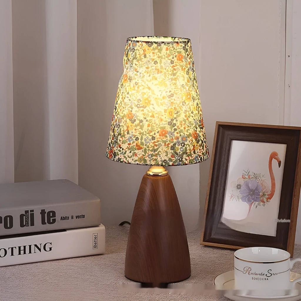 Nordic retro ceramic table lamp with pleated shade on bedside table, remote control included