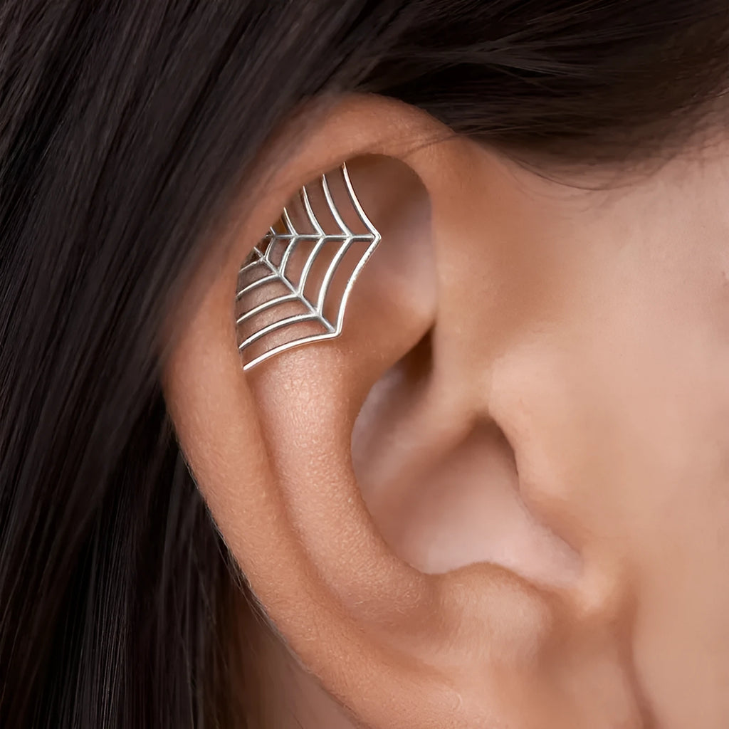 Spider web geometric mesh stud earrings in gold and silver electroplated colours