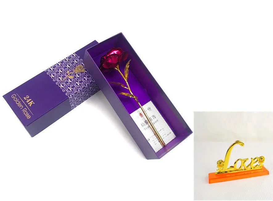 24K luminous colour gold rose flower set in gift box with tote bag