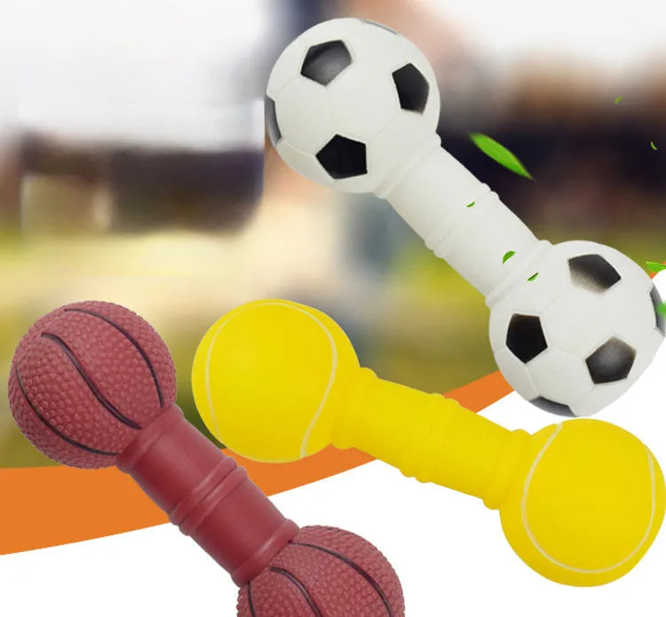 Brown orange white yellow football dumbbell shaped PVC squeaky dog chew toy