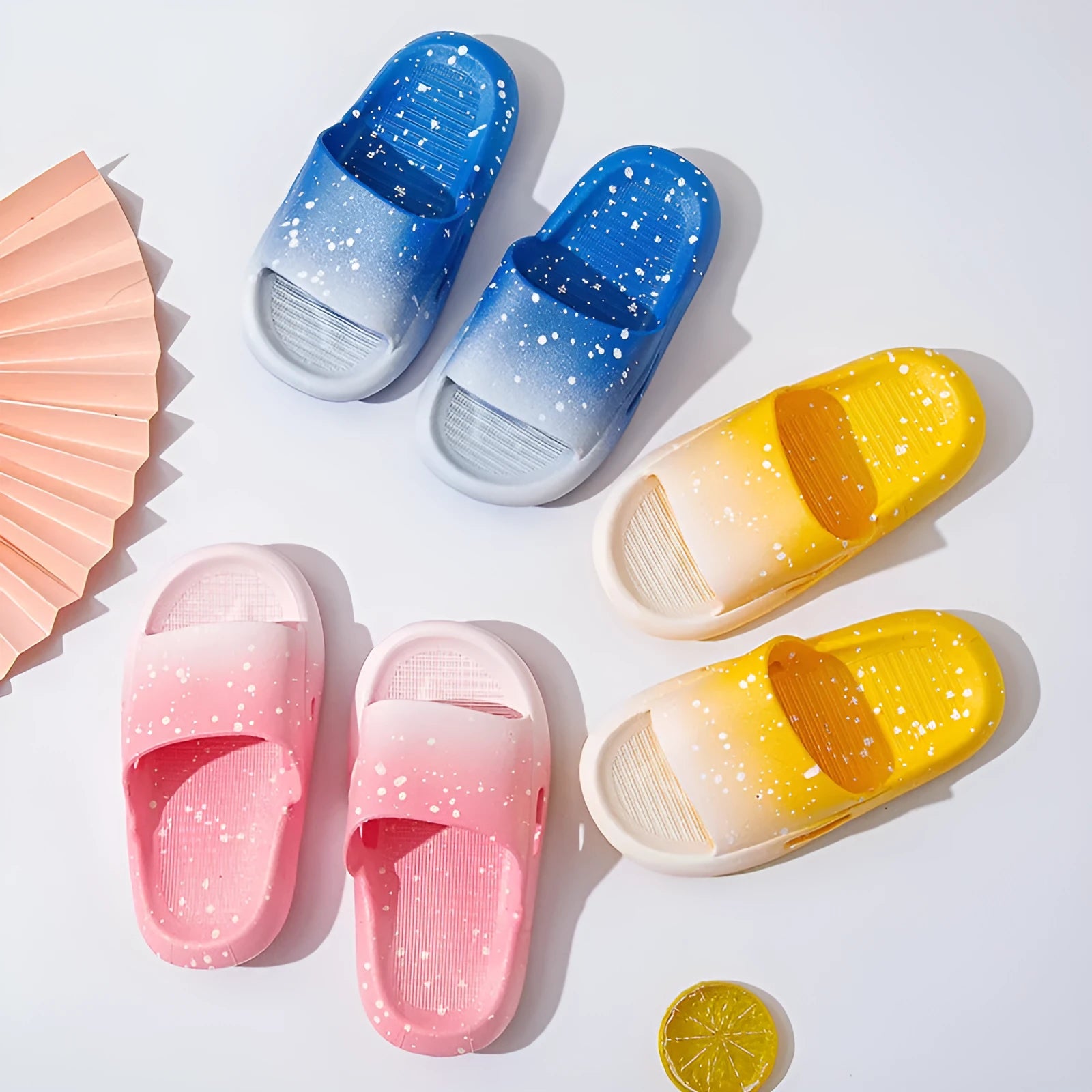 Gradient colour PVC summer slippers for children with breathable non-slip design