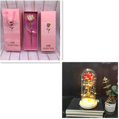 24K luminous colour gold rose flower set in gift box with tote bag