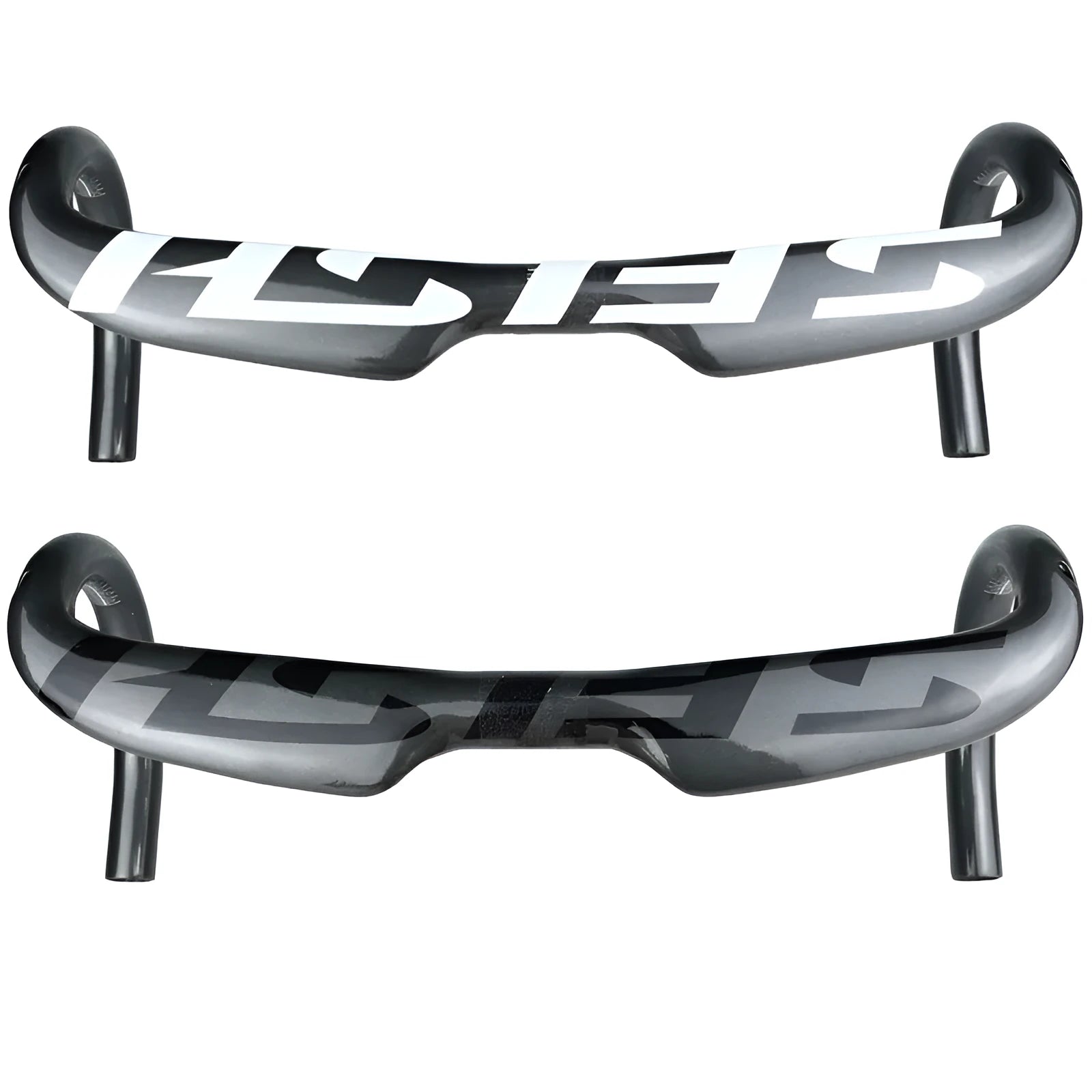 Carbon fibre road bike bent handlebar showing 31.8mm clamp area and drop profile