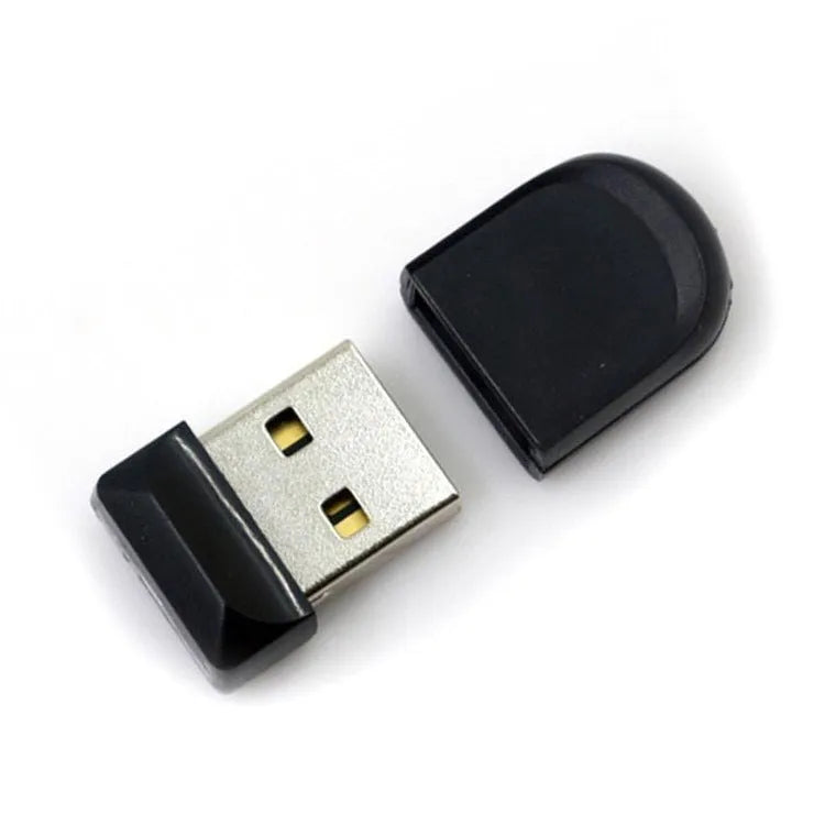 Black USB 2.0 flash drive with plastic shell, 2GB capacity, compact 2.3 x 1.5 x 0.8 cm size