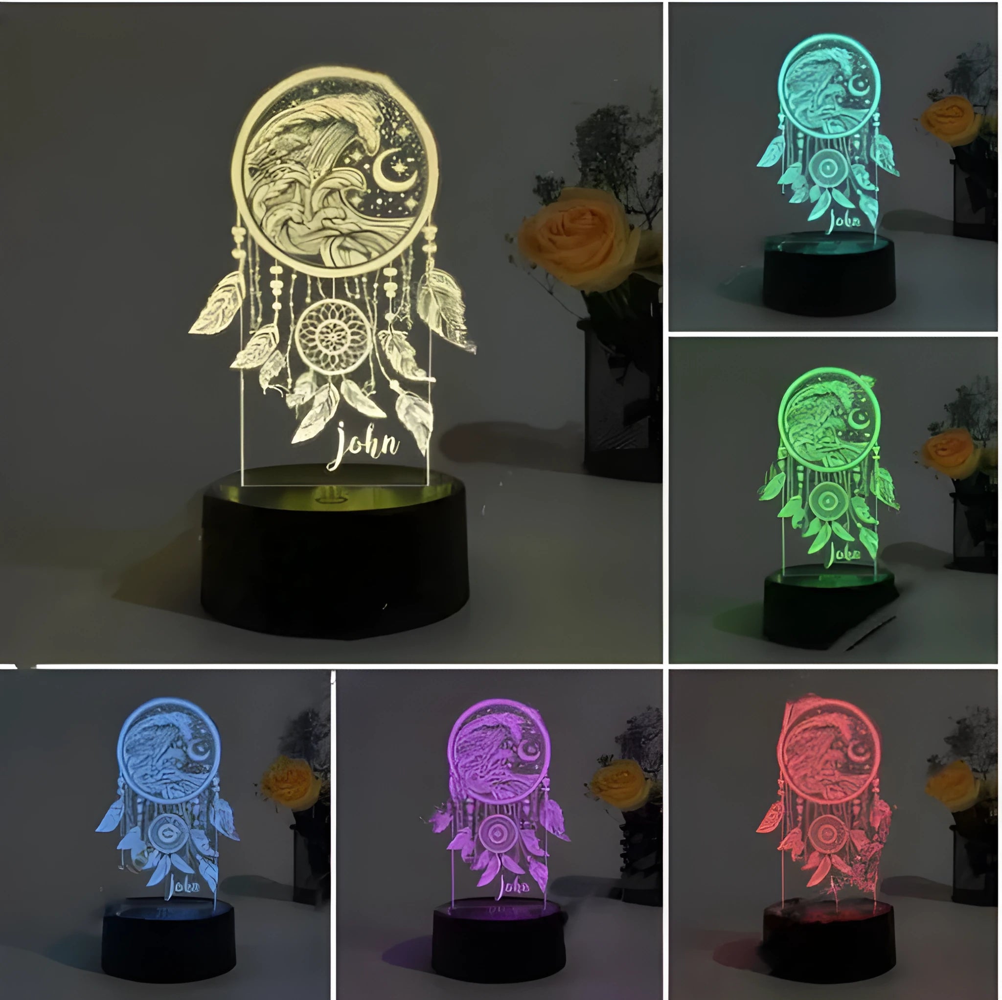 Acrylic dream catcher night light with colourful touch controls and remote operation