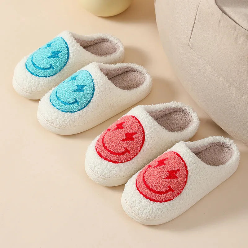 Plush cartoon love style slippers for women with non-slip PVC soles in multiple colours.