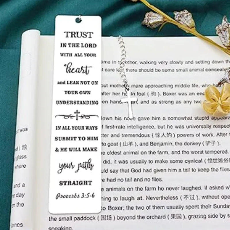 Stainless steel bible bookmark with engraved verse in CFS5170 steel colour