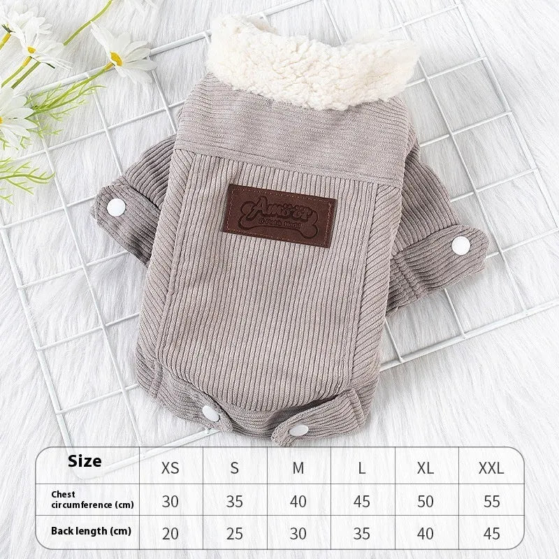 Lambswool grey padded dog vest with wool lining for winter warmth