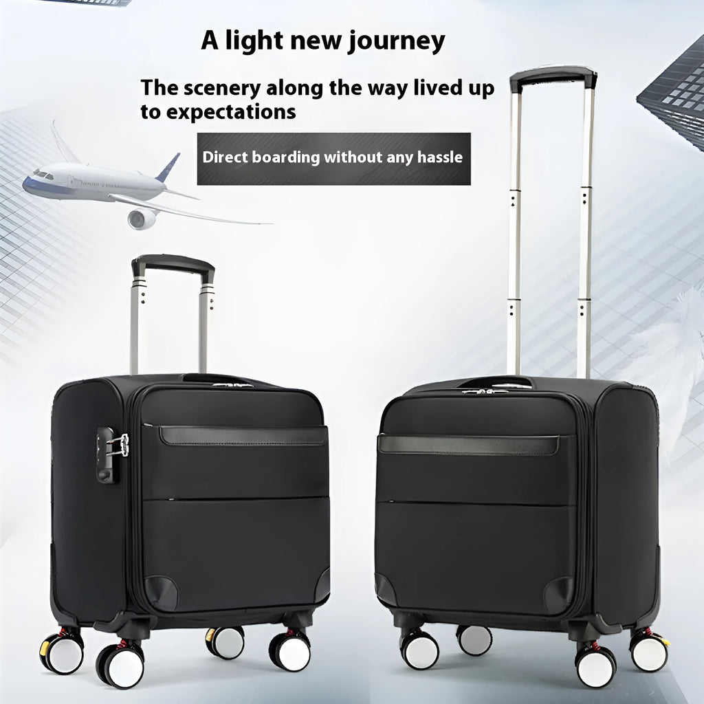 Black 18-inch Oxford cloth business luggage with universal wheels and telescopic handle