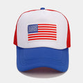 Red and blue contrast adjustable mesh baseball cap with dome crown construction