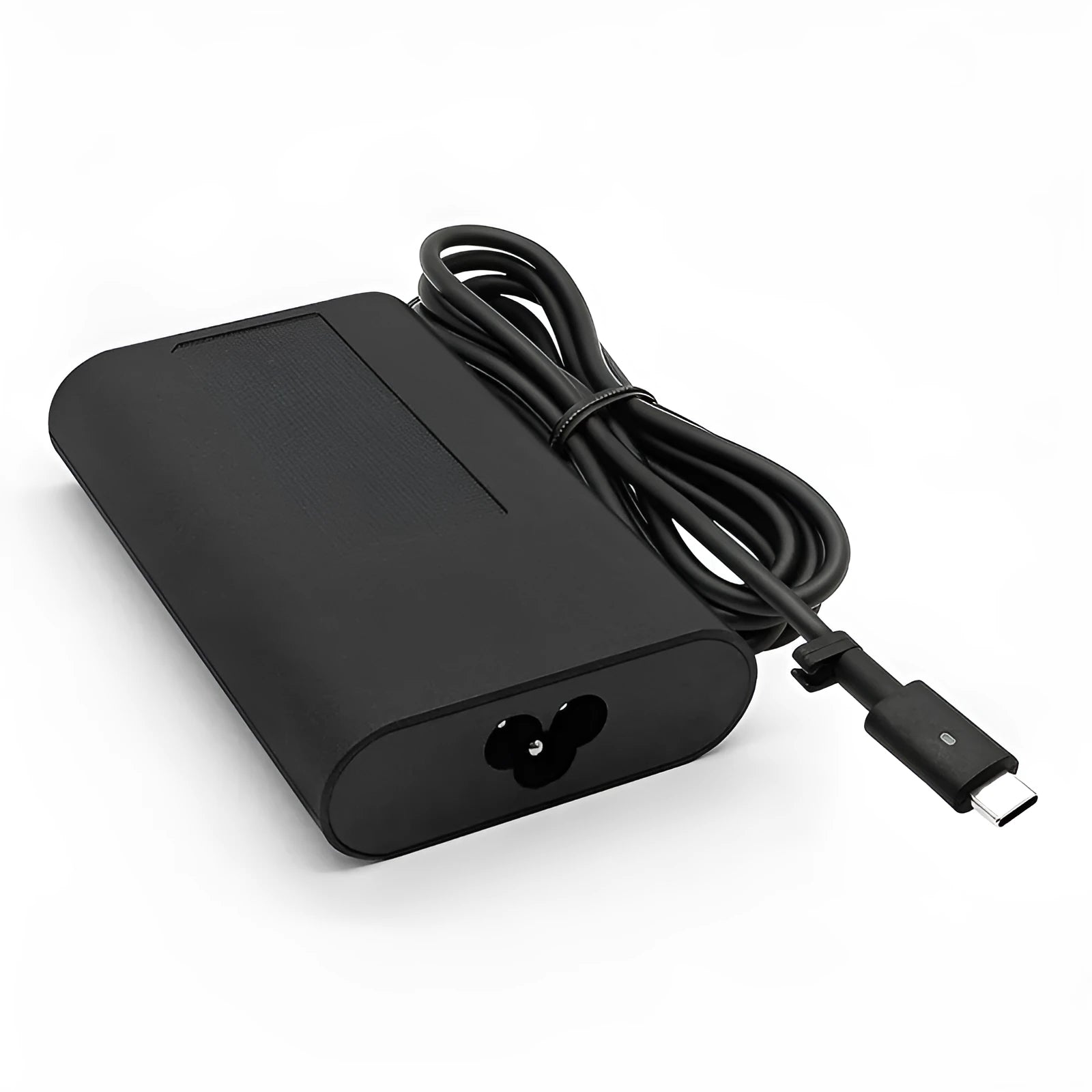 Black 65W Type-C laptop power adapter with six international power cords for worldwide charging