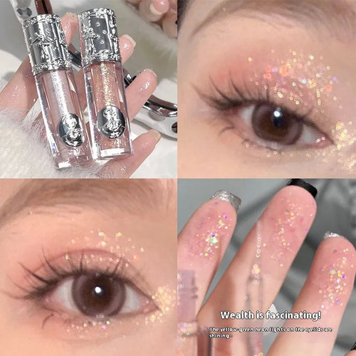 Ballet brand liquid eye shadow set showing five shimmer colour pots: Sakura Field, Doll Log, Butterfly Paradise, Nutcracker, Pillow Fairy Tale.