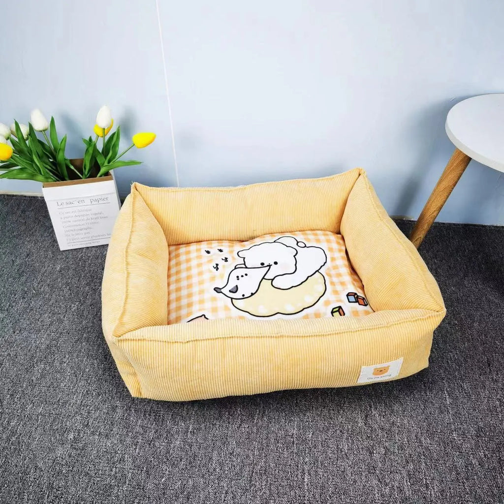 Cotton fabric dog nest in light blue, filled with PP cotton, shown in a 50x40cm size.
